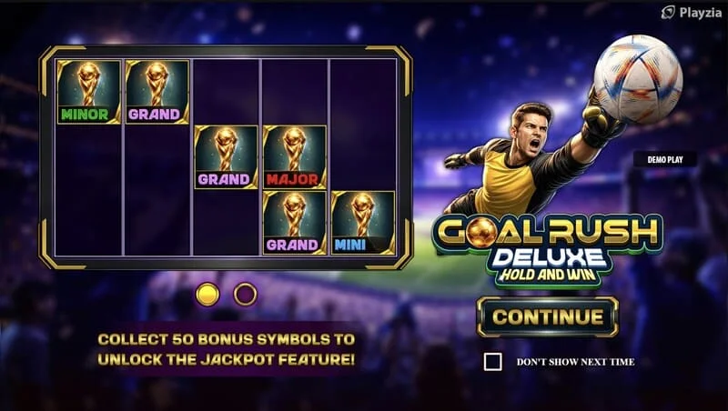 Goal Rush Deluxe - главно мени со ролни и трибини на стадионот